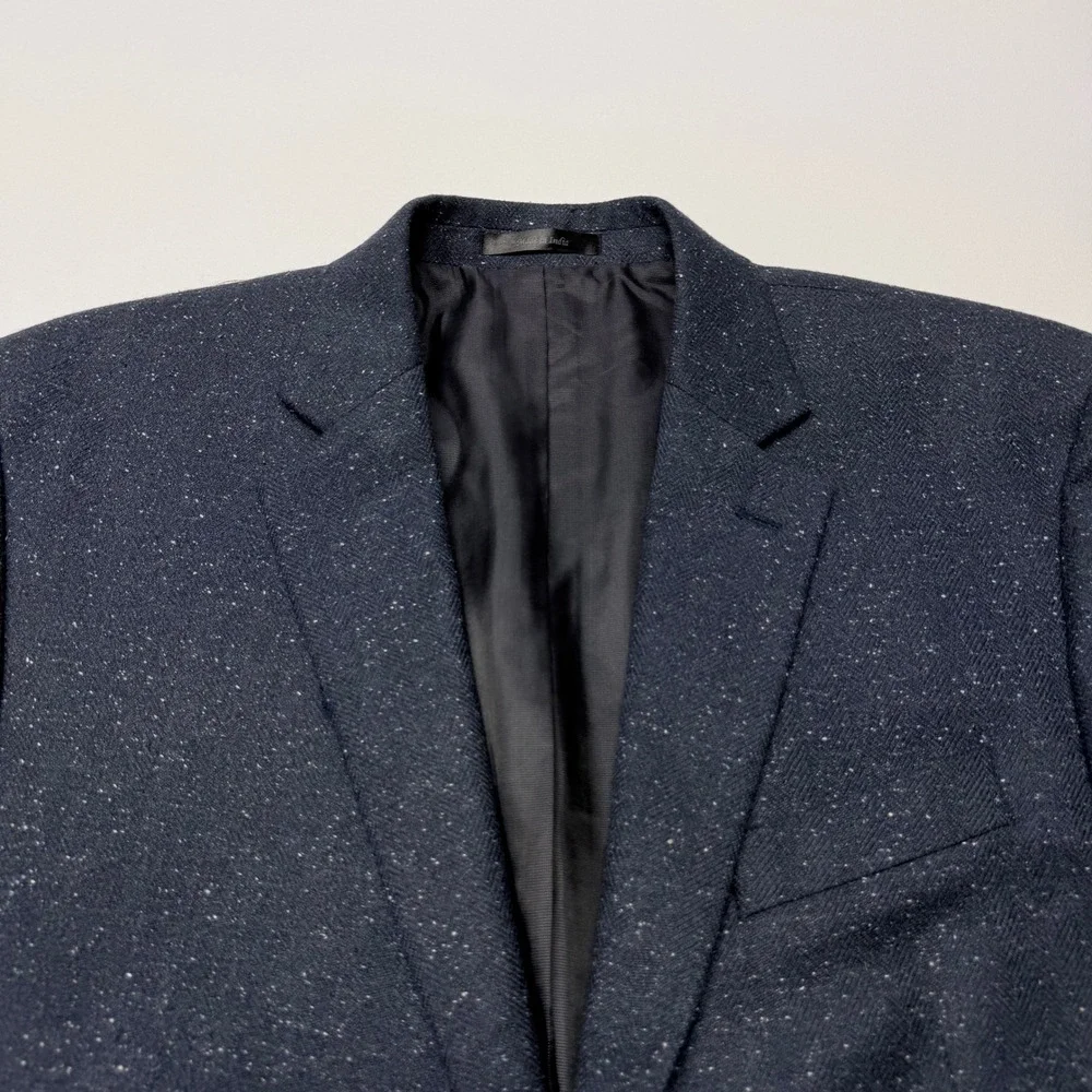 Michael Kors Mens Navy Blue Herringbone Wool Blend Blazer Sport Coat 44R